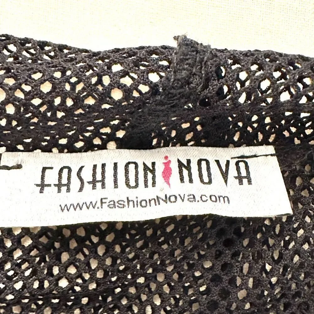 Fashion Nova Long Sleeve Hooded Pullover Mesh Sheer Black Crop Top Large